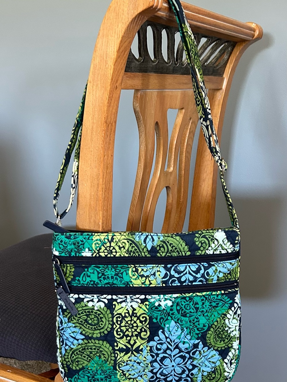 Vera Bradley Caribbean Sea Triple Zip Hipster Paisley Crossbody Shoulder Bag